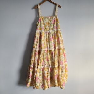 American Eagle Women’s Yellow Floral Boardwalk Tiered Maxi Dress Sundress